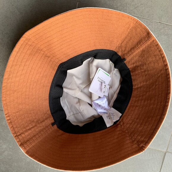 Vivienne Westwood Reversible Wide Brim Hat White Brown Orb Logo - Picture 5 of 5